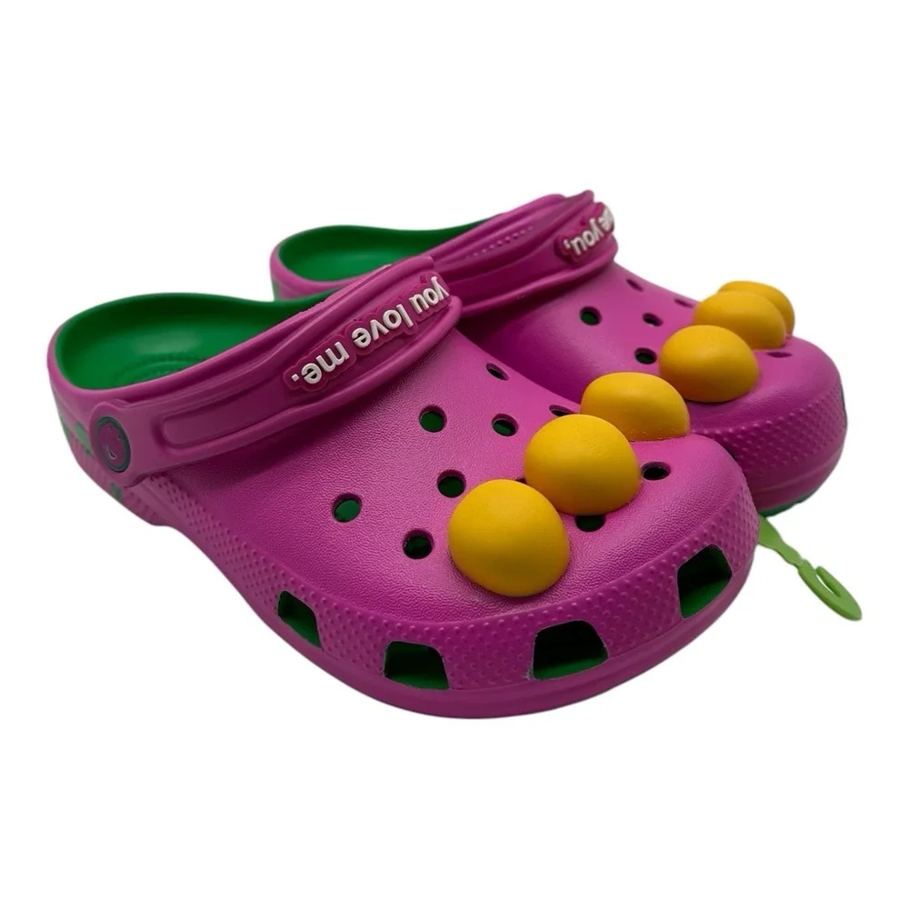 Crocs Barney Classic Clogs KIDS Size J 1 Slip On Shoes I Love You‎ You Love Me